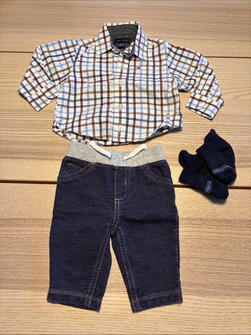 Tommy Hilfiger Toddler Plaid Button-Down Shirt in White, Blue & Brown
